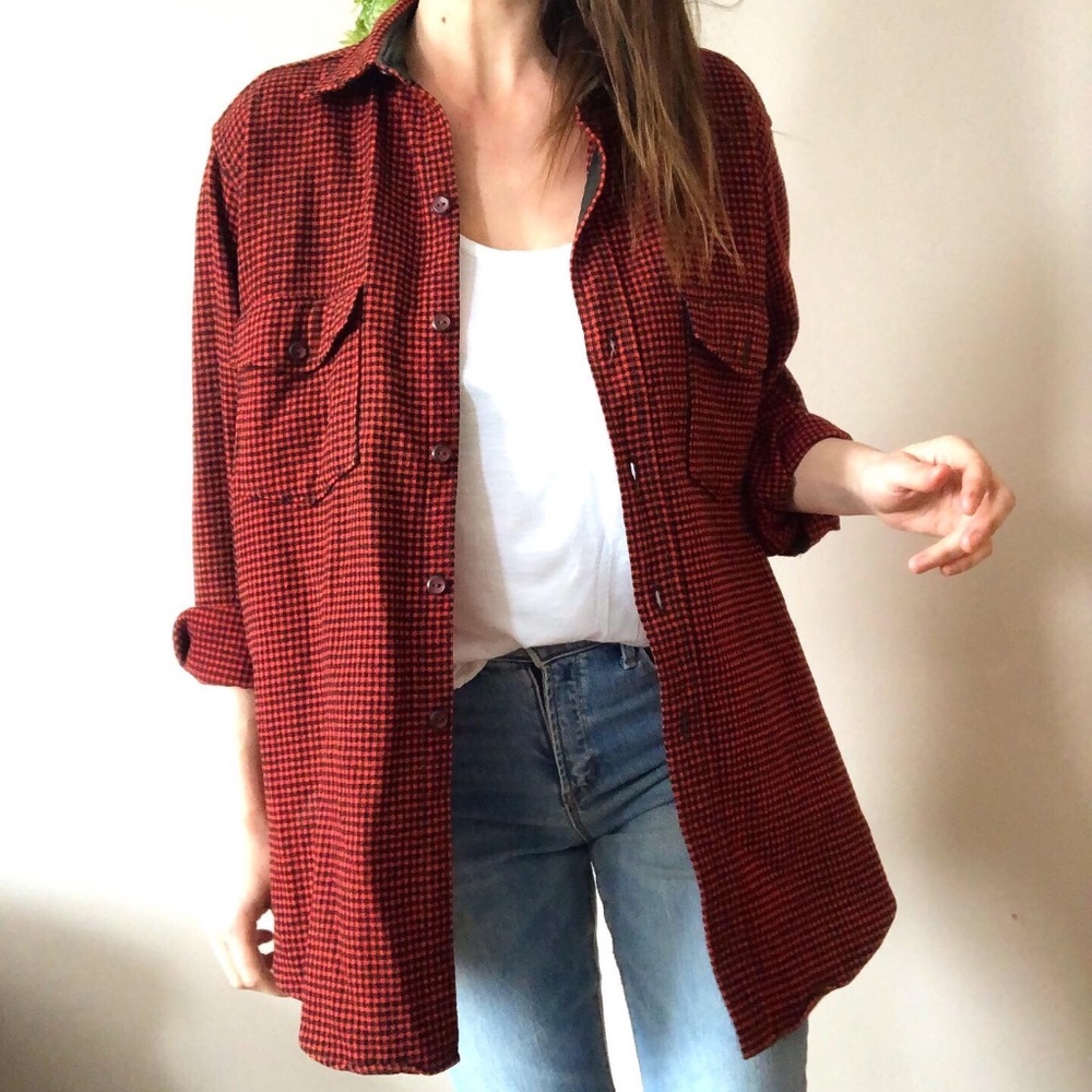 Vtg WOOLRICH Flannel Shirt 1960’s Buffalo Check Red Black Men's 17 XL Wool Blend